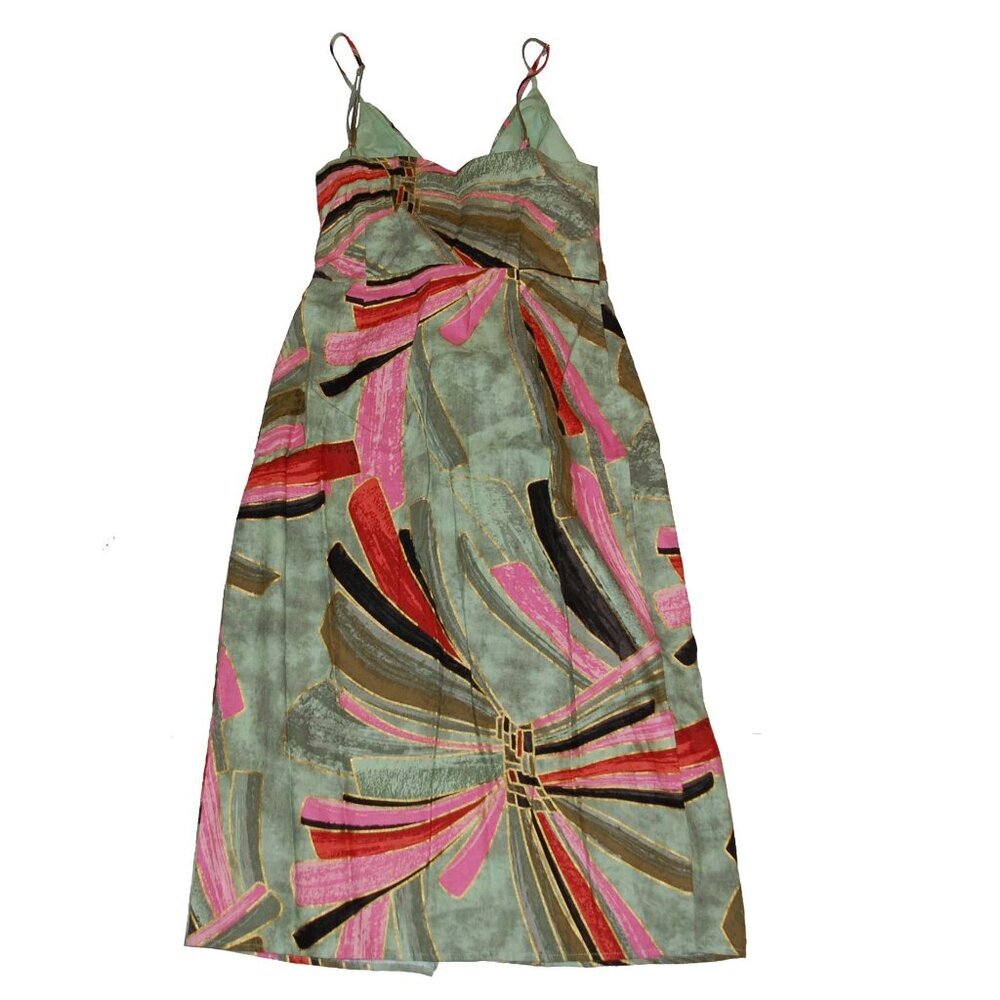 NWOT Jason Wu Linen Blend Surplice Faux Wrap Tie Front Midi Dress Tropical 6 - Picture 2 of 8
